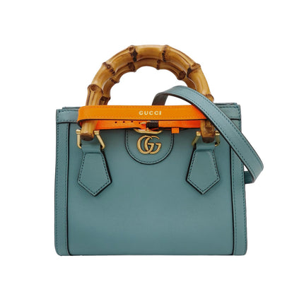 Gucci Diana Mini Blue Leather Bag Bamboo Handle with Strap-Luxbags