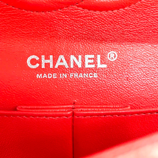 Chanel Classic Flap Medium Coral Orange Velvet Silver Hardware