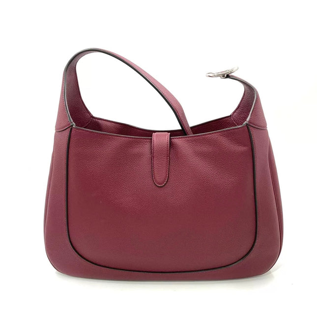 Gucci Jackie 1961 Burgundy Large Pebbled Leather Shoulder Bag with Strap