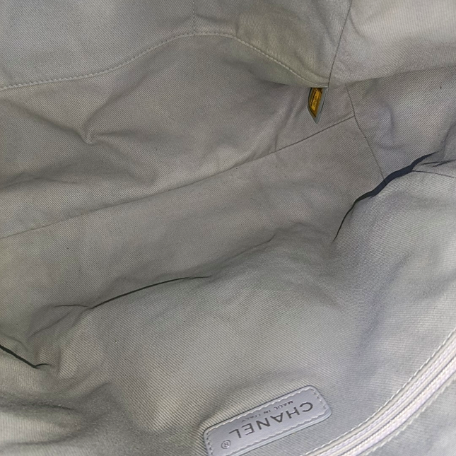 Chanel Deauville Tote Light Blue Denim Leather Trim Small 32cm