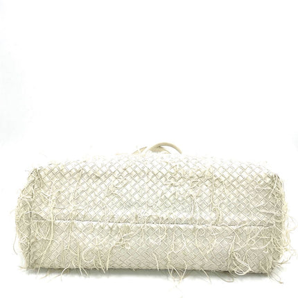Bottega Veneta Cabat Large Intreccio Leather with Fringes White Ecru 40cm