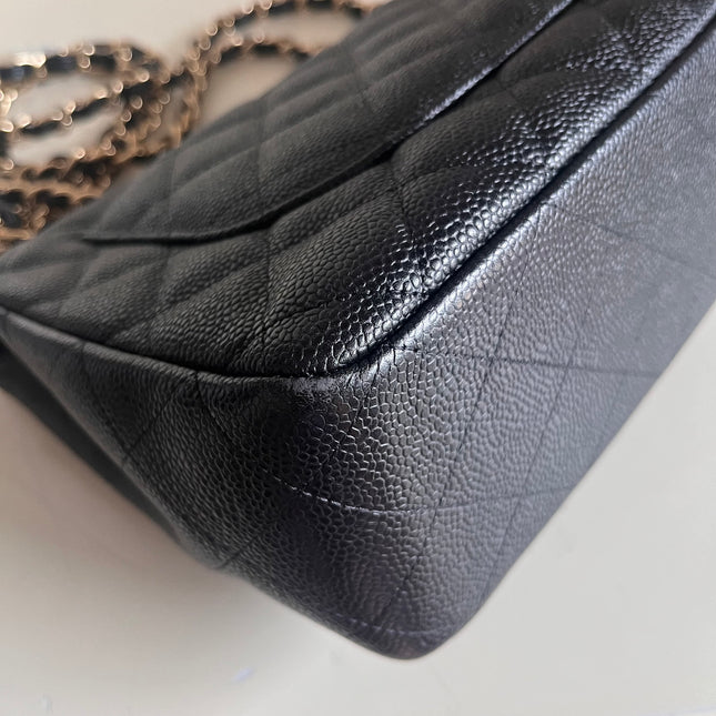 Sold Chanel Classic Flap 2009 Jumbo Black Caviar Leather Single Flap with Gold Hardware