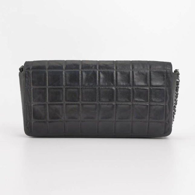 Chanel East West Chocolate Bar Black Leather Silver Hardware, 2000-2002