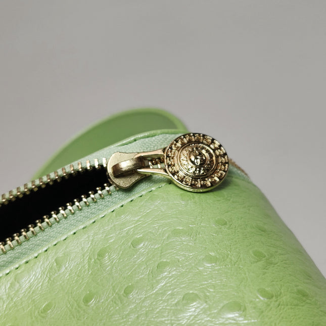 Versace Vintage Logo Sun Vanity Bag Green Calfskin Leather Gold Hardware