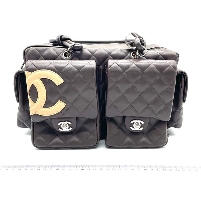 Chanel Cambon Large Dark Brown Calfskin Leather Double Strap Handbag