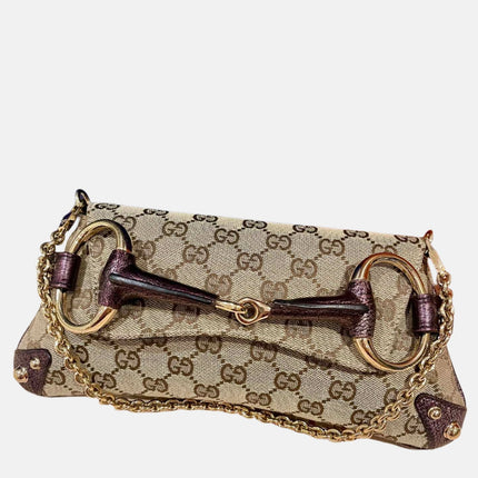 Gucci Horsebit 1955 Chain Bag Gucci Monogram Iridescent Purple Leather and Gold Studs-Luxbags