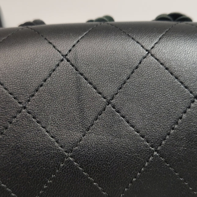 Chanel Le Boy Bag Small Camellia Black Lambskin Leather Gold Hardware