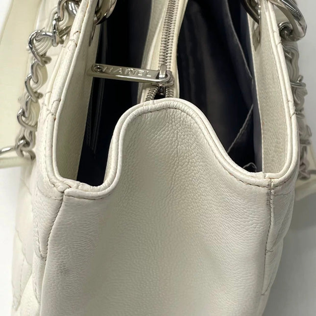 Chanel GST Grand Shopping Tote Large White Caviar Leather Silver Hardware