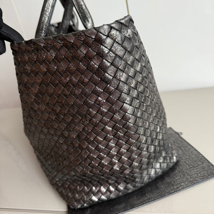 Bottega Veneta Cabat Maxi Intreccio Leather Tote Bag Metallic 50cm