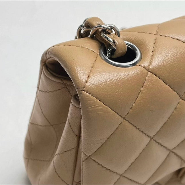 Chanel Classic Flap Rectangular Mini Beige Lambskin Silver Hardware