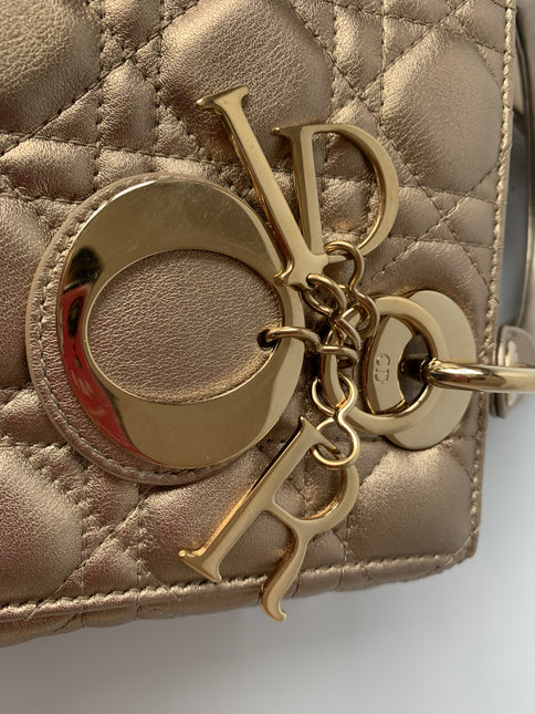 Sold Lady Dior ABCdior Small Champagne Gold and Metallic Cannage Lambskin Handbag