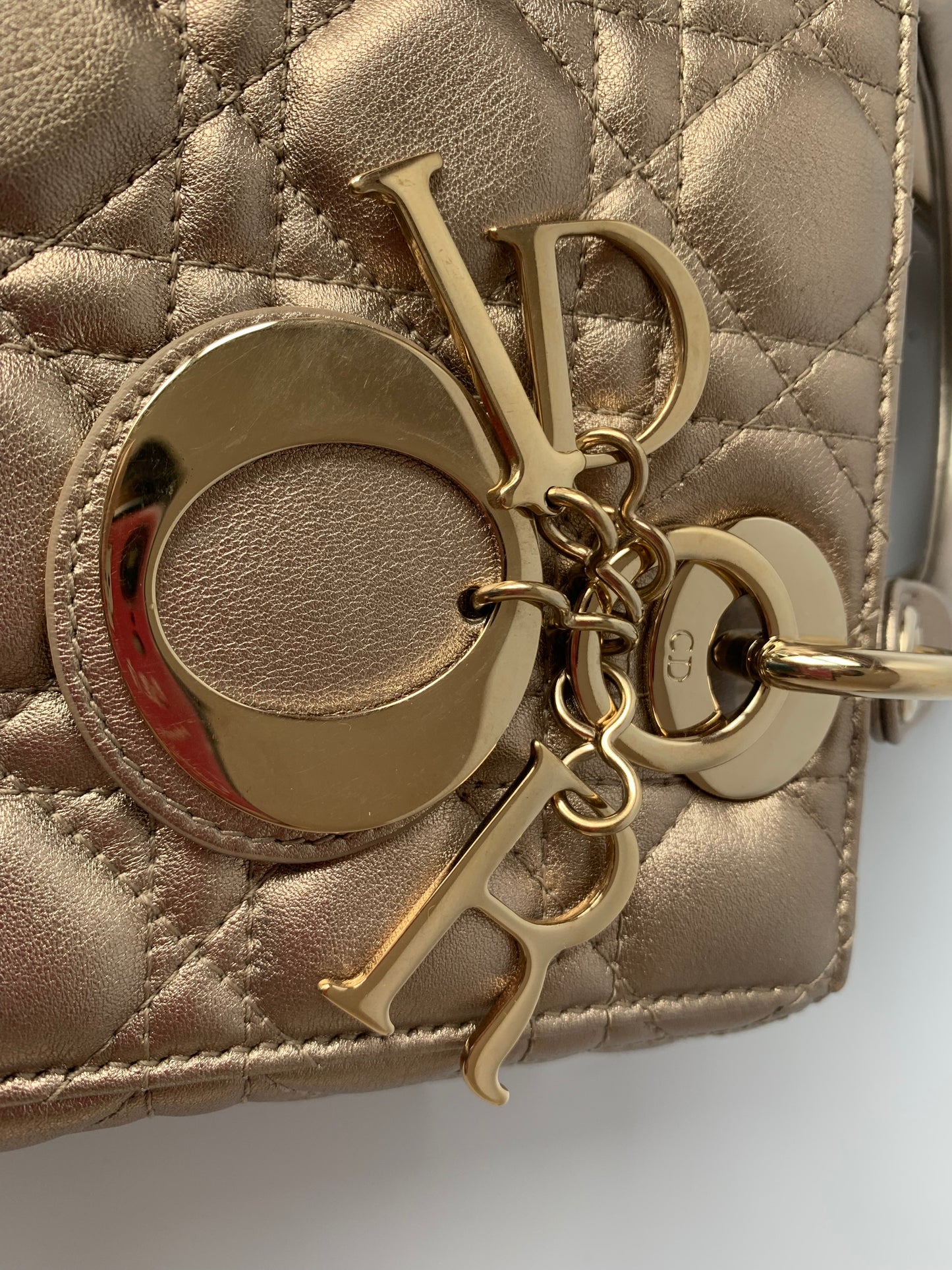 Sold Lady Dior ABCdior Small Champagne Gold and Metallic Cannage Lambskin Handbag