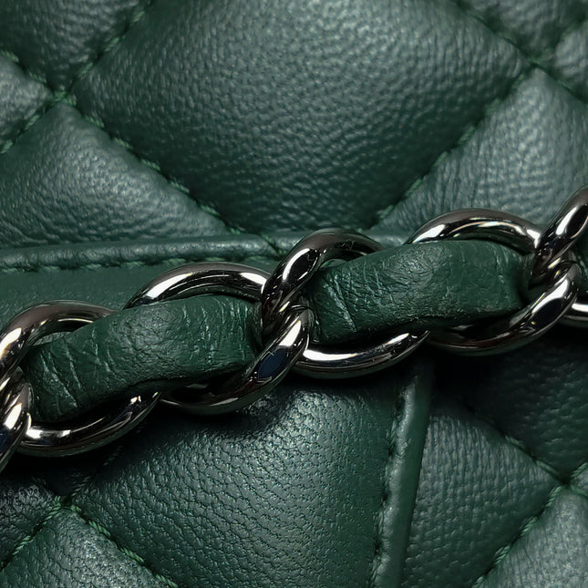 Chanel Classic Flap Mini Rectangular 2019 Green Lambskin Leather Silver Hardware