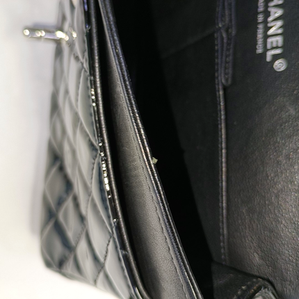 Chanel Classic Flap Medium Black Patent Leather Silver Hardware