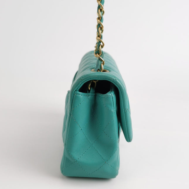 Chanel Classic Flap Mini Turquoise Blue Lambskin Leather Gold Hardware