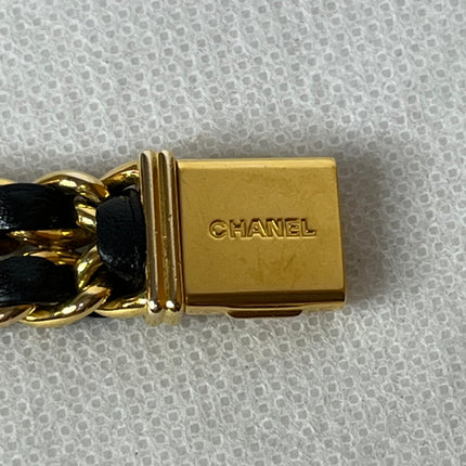 CHANEL 1987 Vintage PREMIERE Watch Medium Black Leather and 24KT Yellow Gold Plated