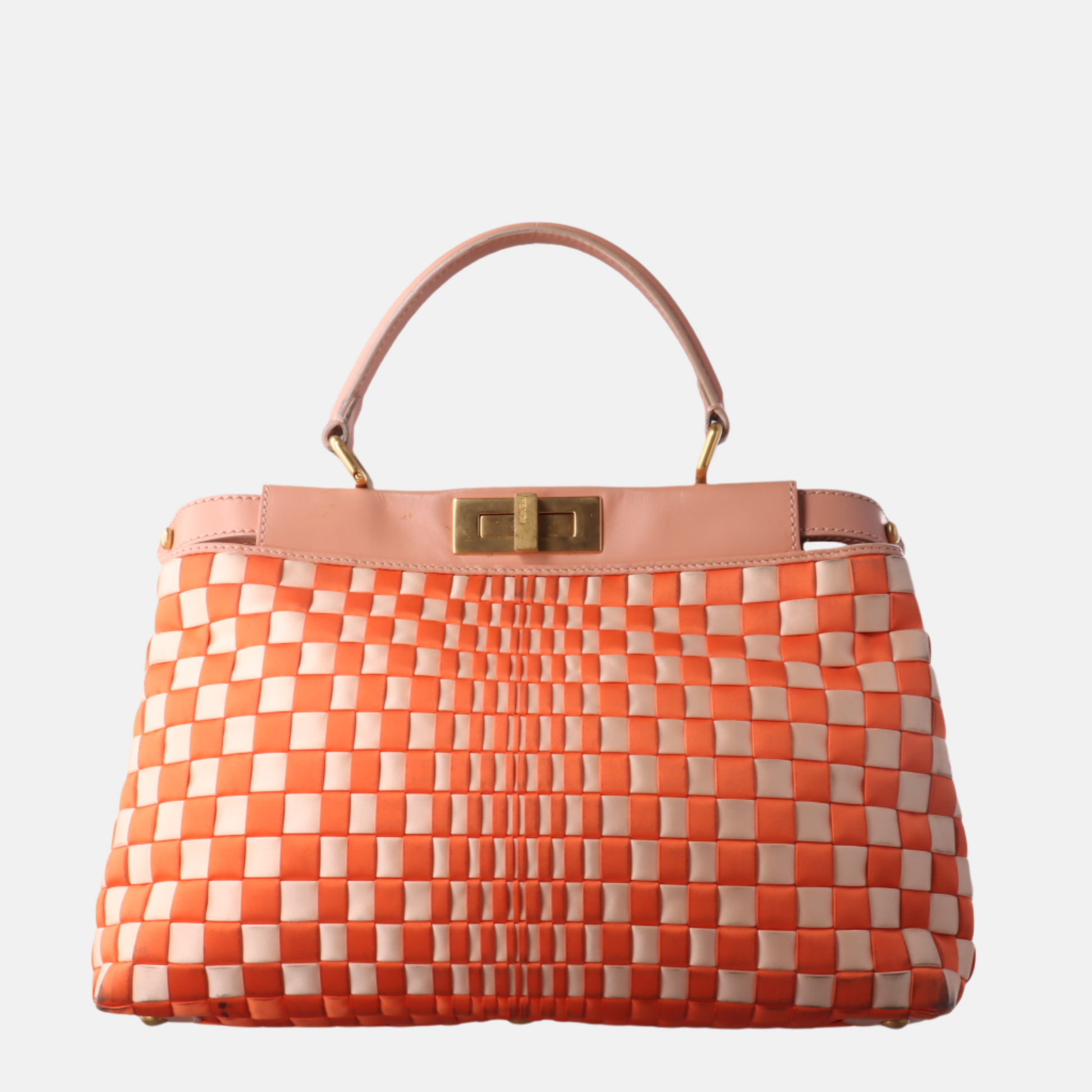 Fendi Peekaboo Medium Fabric Leather Intreccio Orange Handbag-Luxbags