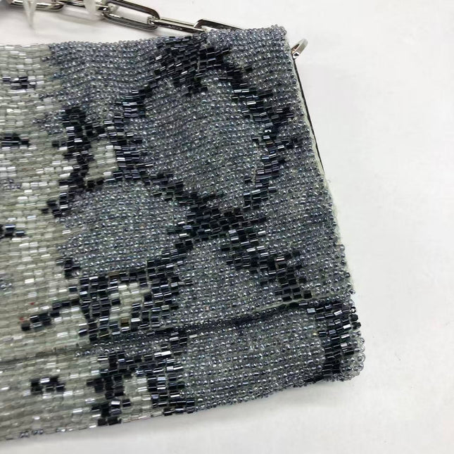 Gucci by Tom Ford Grey Blue Beaded Snake-skin Pattern Chain Shoulder Bag S/S 2000