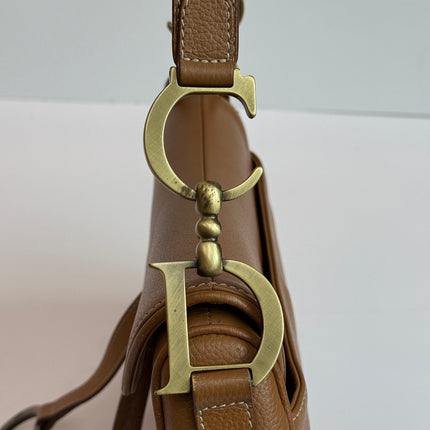 Dior Vintage Double Saddle Brown Leather Gold-tone Hardware