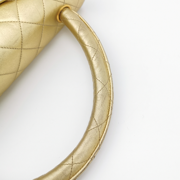 Sold Chanel 1994 Classic Flap Kelly Top Handle Bag Medium Metallic Gold Lambskin Leather