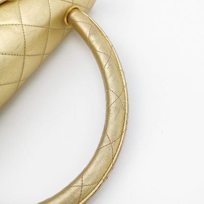 Chanel 1994 Classic Flap Kelly Top Handle Bag Medium Metallic Gold Lambskin Leather