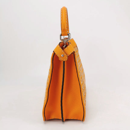 Fendi Peekaboo ISeeU Sellier Orange / White Interlace Leather Medium Top Handle Bag
