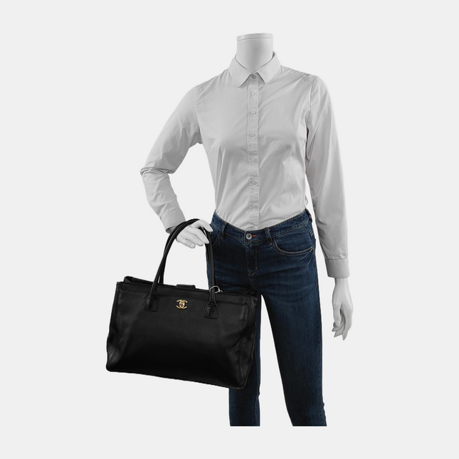 Chanel Cerf Executive Black Caviar Leather Handbag Gold Hardware