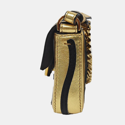 Fendi Nano Baguette Charm Gold Shiny Leather with Black Paints