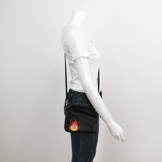 Sold Loewe x Howl's Moving Castle Studio Ghibli Collection Puzzle Calcifer Mini Black Crossbody Bag