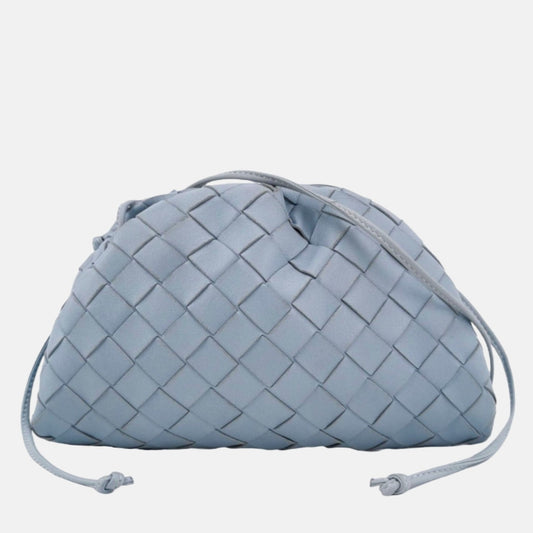 Bottega Veneta Pouch Mini Intrecciato Blue Lambskin Leather Crossbody Bag-Luxbags