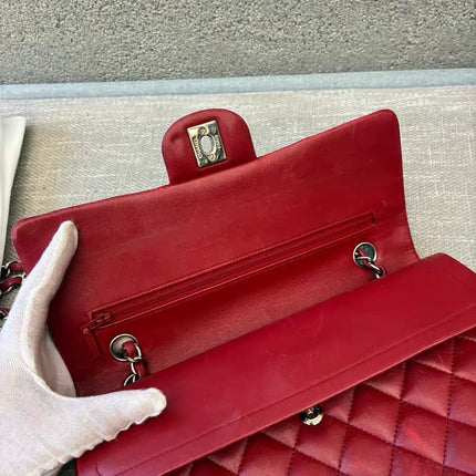 Chanel Classic Flap Medium Red Lambskin Leather with Silver Hardware 2012-13