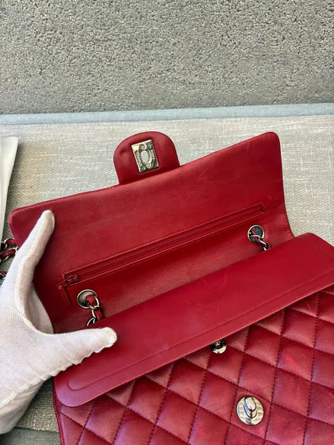Chanel Classic Flap Medium Red Lambskin Leather with Silver Hardware 2012-13