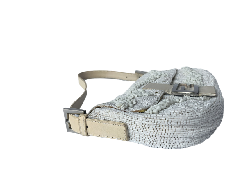Sold Fendi Baguette White Beaded with Stones in Wave Pattern