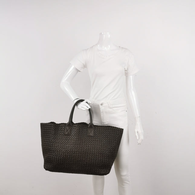 Bottega Veneta Cabat Tote Intreccio Leather Dark Chocolate Brown 45cm