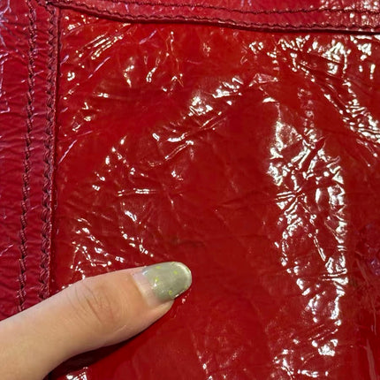 FENDI Baguette Red Crinkled Patent Leather Shoulder Bag