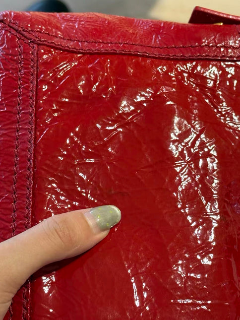 FENDI Baguette Red Crinkled Patent Leather Shoulder Bag