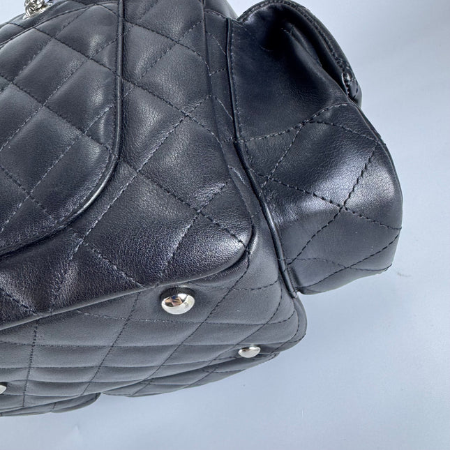 Chanel Cambon Multi-pocket Ligne Reporter Bag Medium Black Calfskin Leather White Logo