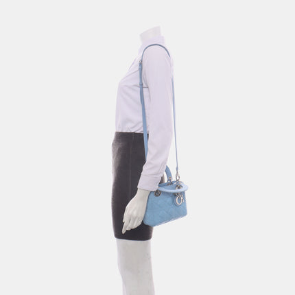 Lady Dior Mini Blue Cannage Lambskin Silver Hardware Crossbody Handbag