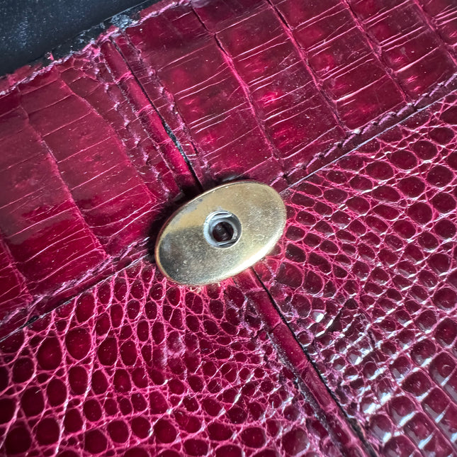 Vintage Burgundy Crocodile Leather Gold-tone Hardware Clutch Shoulder Bag