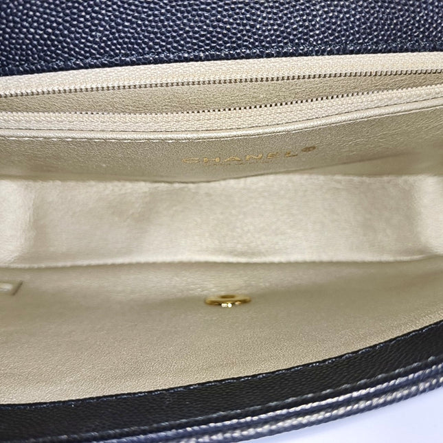 Chanel Captain Gold Small Flap Bag Black Caviar Leather Shoulder Bag