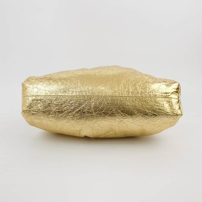 Sold Bottega Veneta Pouch Large Metallic Gold Wrinkled Leather