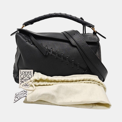 Loewe Puzzle Medium Cuir Lisse Noir Logo Blanc 2016