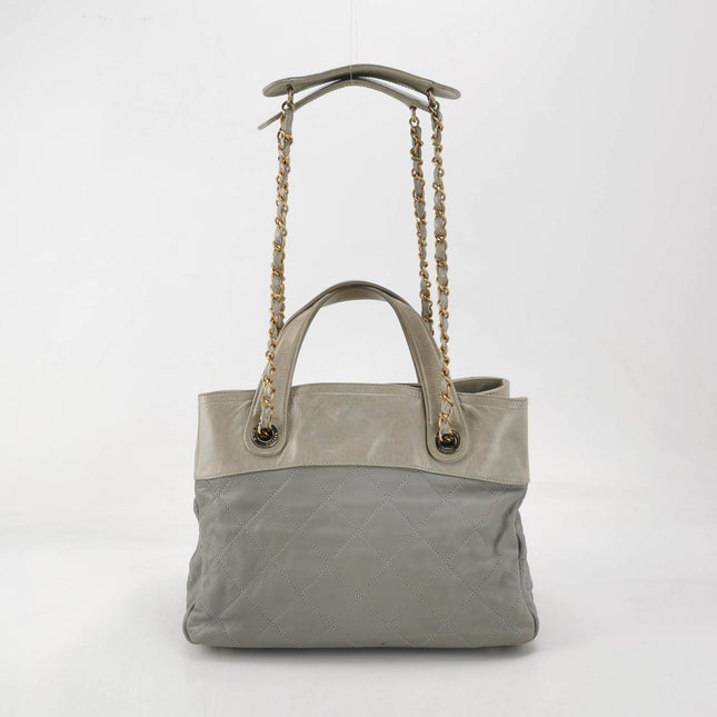 Sold Chanel 2012 In The Mix Shopping Tote Bag with Handle Grey Quilted Leather