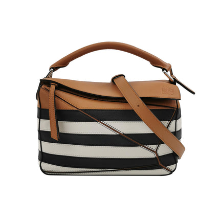 Loewe Puzzle Small Black White Brown Stripes Crossbody Bag-Luxbags