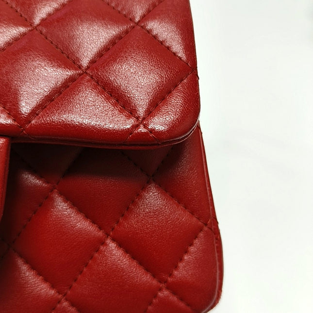 Chanel Classic Flap Mini Square Red Lambskin Leather Gold Hardware