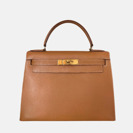 Hermes Kelly 28 Sellier Brown Gold Epsom Leather Gold Hardware 1985