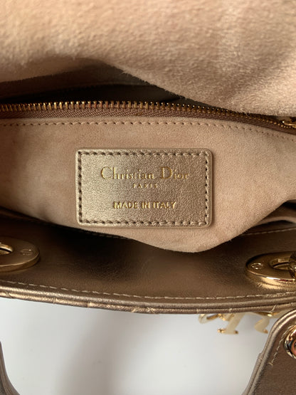 Sold Lady Dior ABCdior Small Champagne Gold and Metallic Cannage Lambskin Handbag