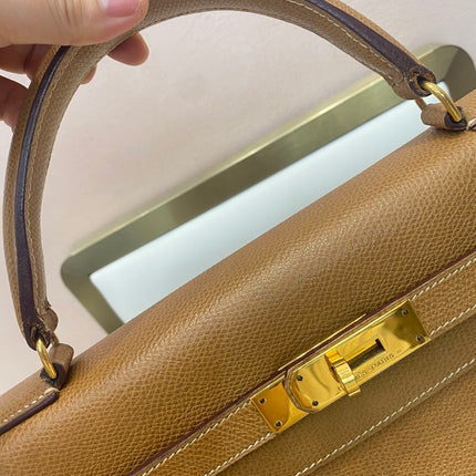 Hermes Kelly 32 Sellier Vintage Gold Epsom Leather Gold Hardware With Strap 1990