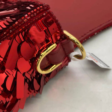 Fendi Baguette Medium Red Glitter Sequins Shoulder Bag