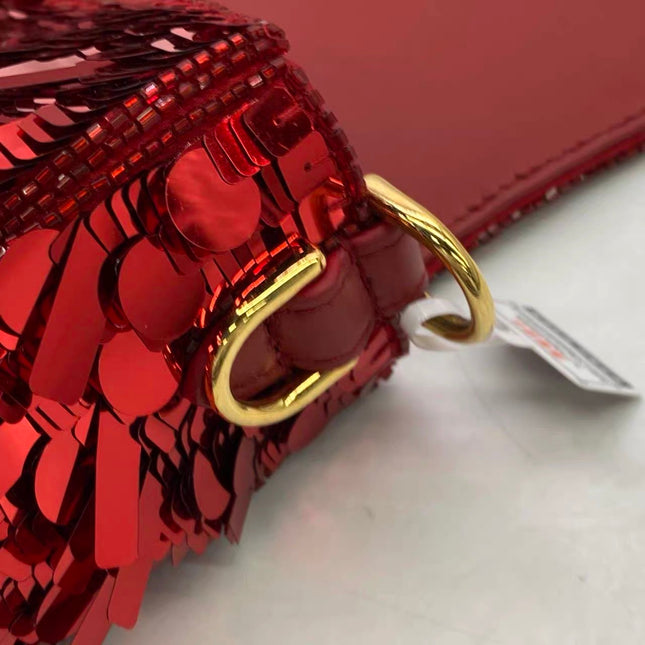 Fendi Baguette Medium Red Glitter Sequins Shoulder Bag